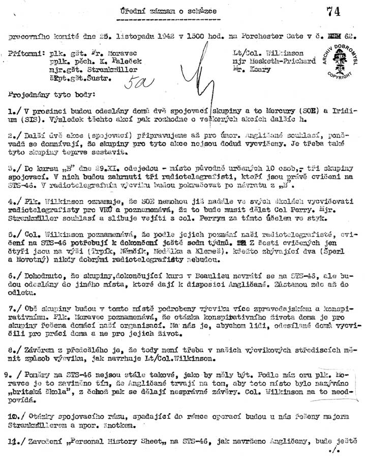 Dokument . 3: VHA 37  383 - 1  edn zznam o schzce pracovnho komit (britsko-eskoslovenskho) z 25. 11. 1942 